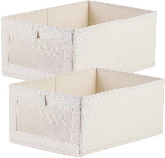 Set di organizzazione per armadio a 2 cassetti in tessuto, sistema di organizzazione delle ante pieghevoli, scatola di conservazione con finestra per intimo, asciugamani, abbigliamento per bambini, vestiti, pantaloni 41x28x17 cm beige