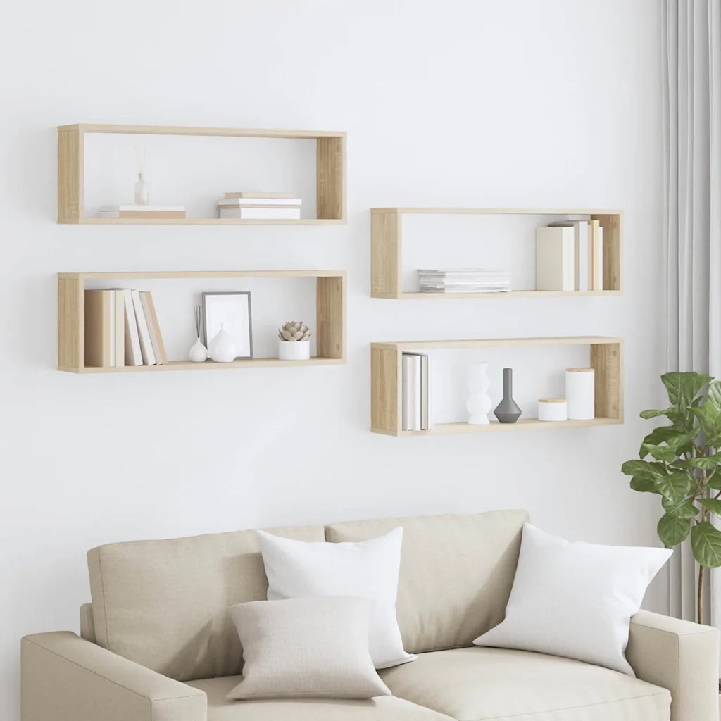 Mensole Parete Cubo 4pz Rovere Sonoma 80x15x26,5cm Multistrato 807116