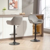 Set 2 Sgabelli da Bar in velluto Girevole con poggiapiedi e altezza regolabile, 50.5x50x107cm, Grigio