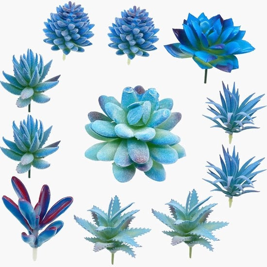 Piantine Finte Artificiale Blu - Set di 11 - Piantine Decorative Finte - Tipi Vari - Decorazione per la Casa - Decorazione per la Parete - Giardinaggio - Fai da Te - Regalo di Compleanno