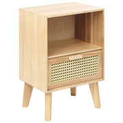 Comodino 1 cassetto con ripiano rattan e marrone chiaro 40 x 30 cm boho camera da letto salone