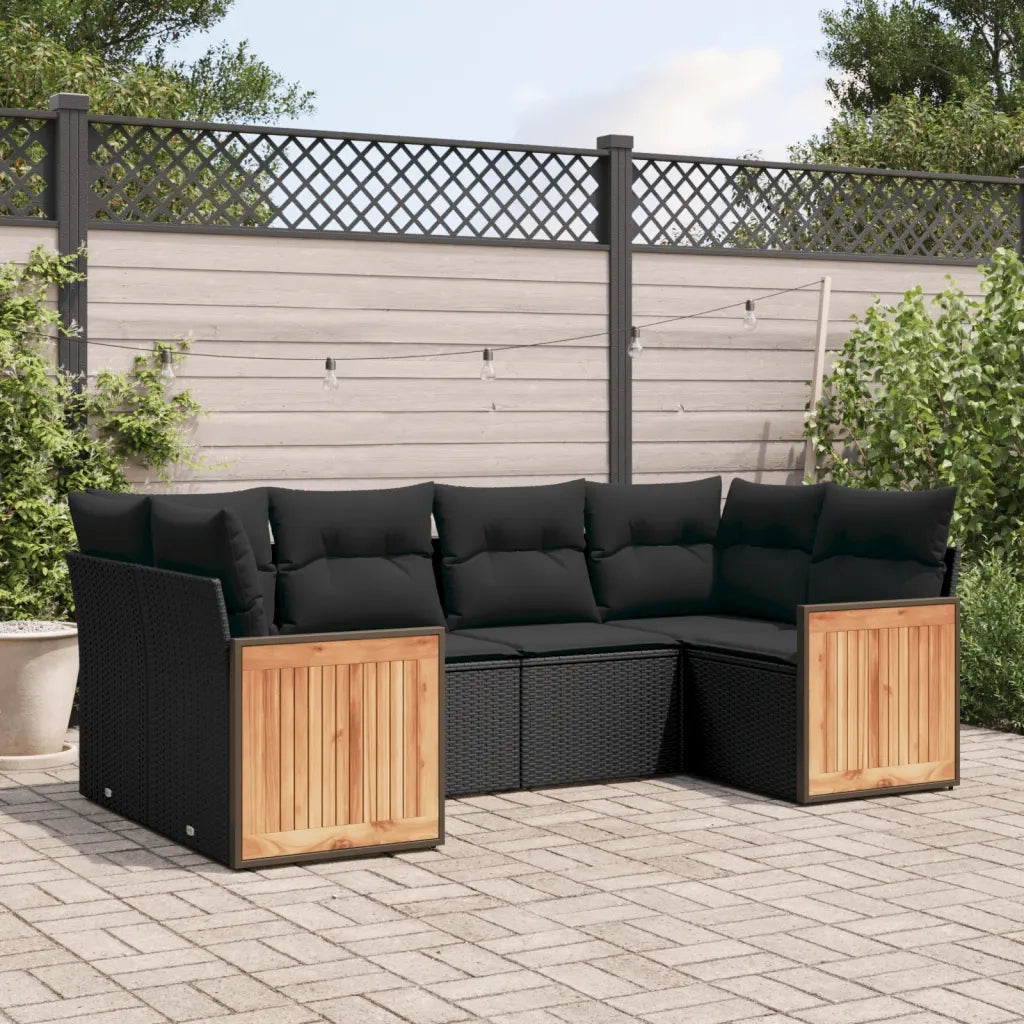 Set Divano da Giardino 6 pz con Cuscini Nero in Polyrattancod mxl 89982