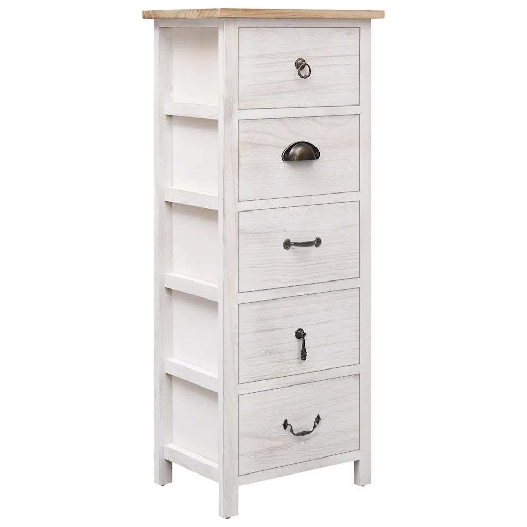 Mobiletto laterale con 5 pratici cassetti decorativo 35 x 25 x 87 cm in legno di Paulownia bianca 02_0046458