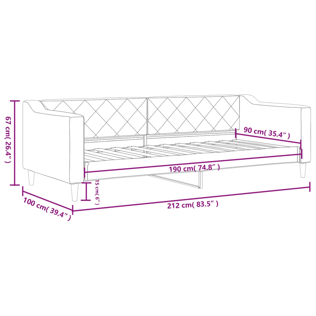 Letto da Giorno Grigio Scuro 90x190 cm in Tessuto