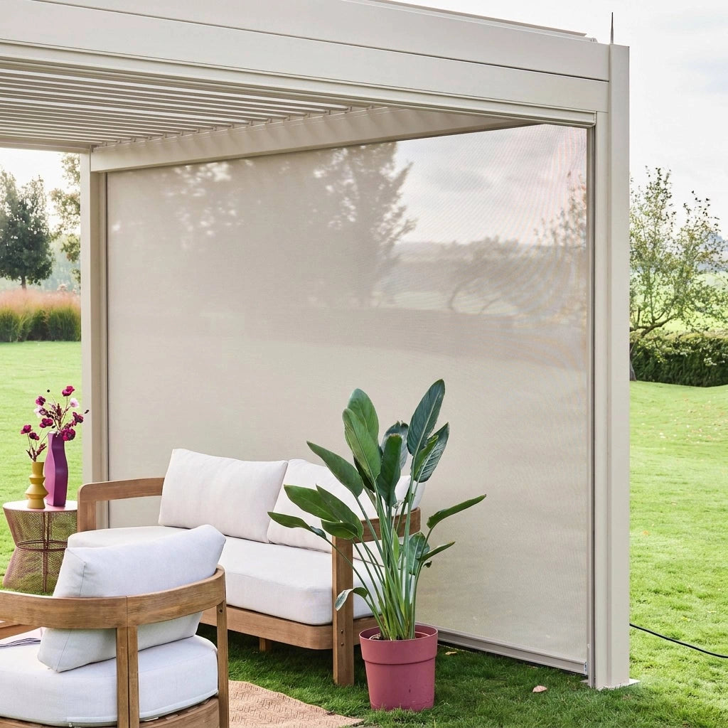 tenda laterale avvolgibile alluminio e textilene per pergola, 4m ,