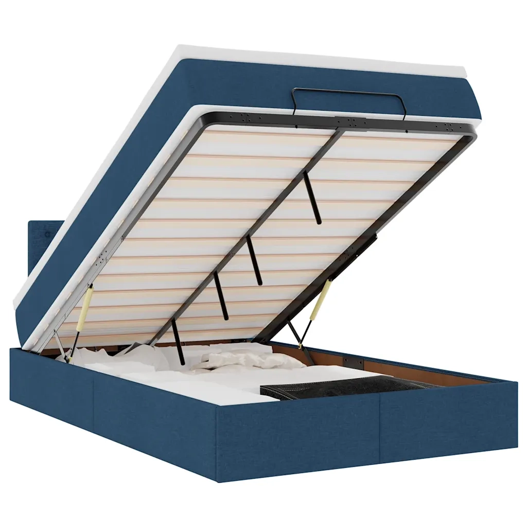 Struttura Letto Pouf con Materasso Blu 120x190 cm in Tessuto 3311614