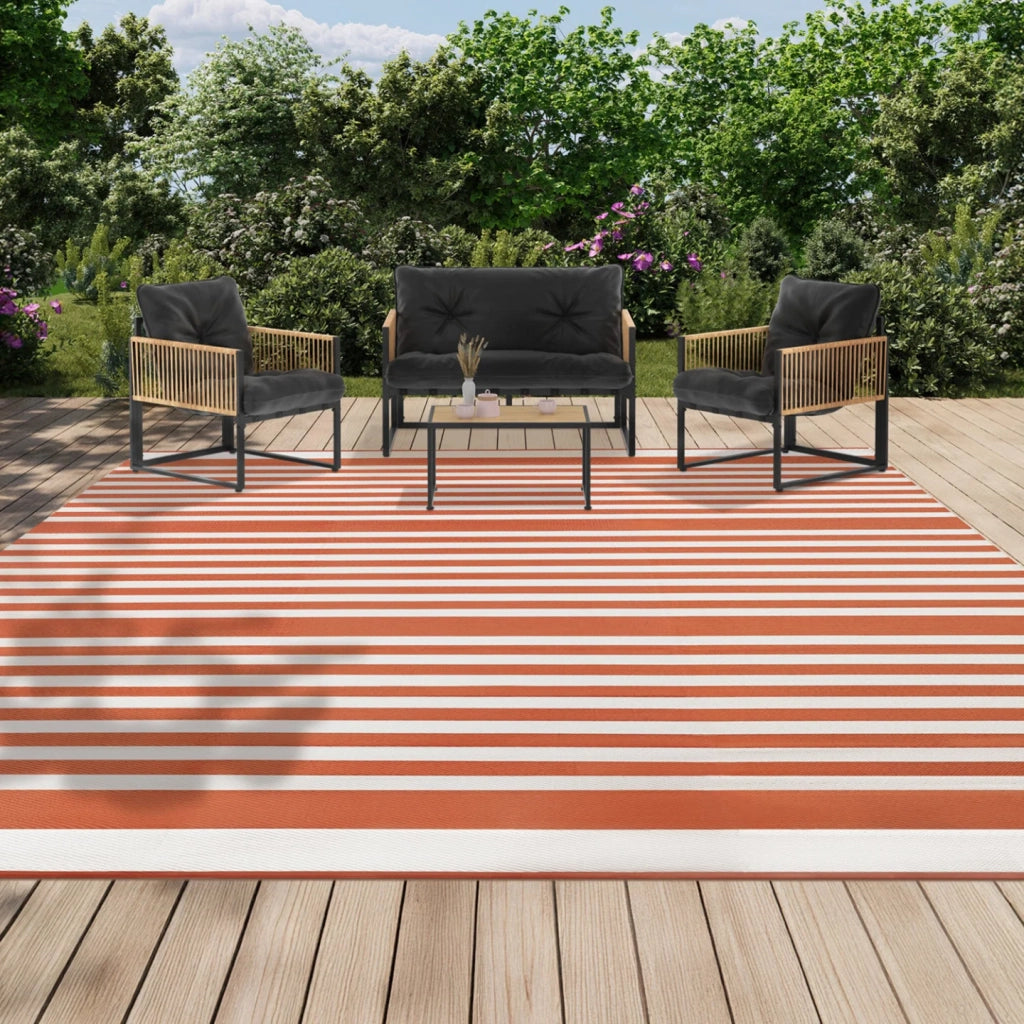 IDMarket - Tappeto per esterni RAYURES terracotta 270 x 370 CM