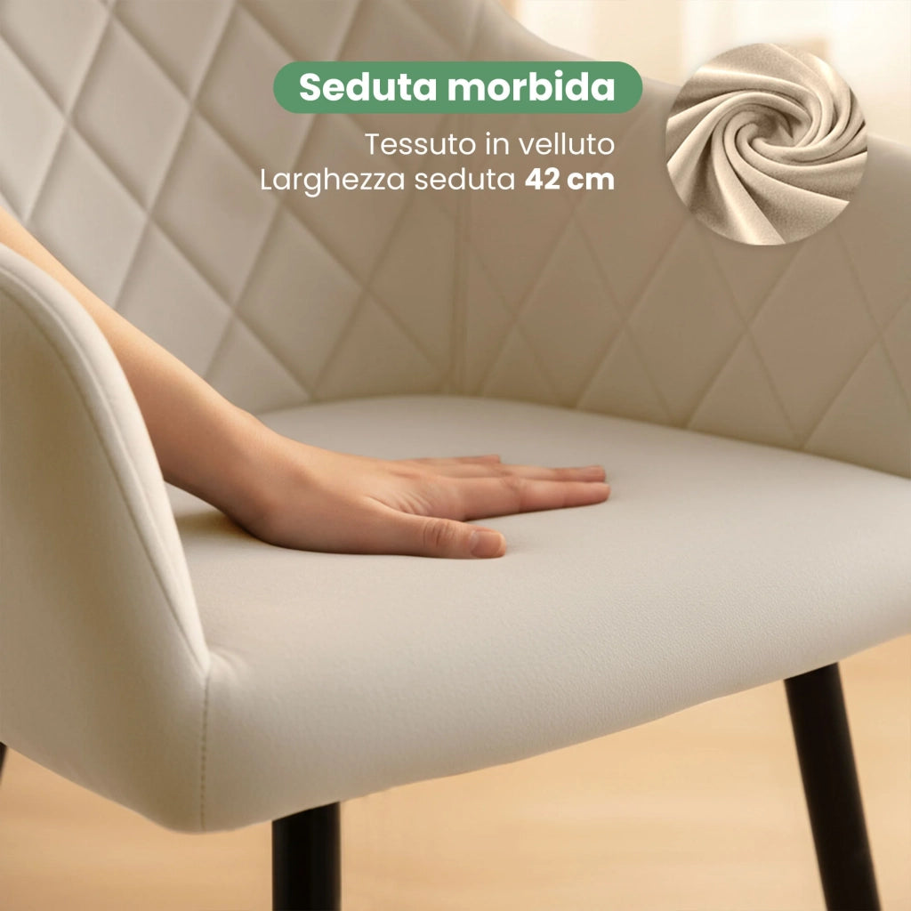 Set di 4 Sedie in velluto con cuciture a rombi VELTO Beige gambe nere