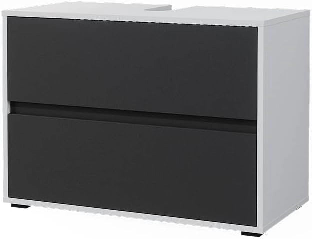 Mobile sottolavabo per bagno Maltin, Bianco/antracite, 80.2 x 58.2 cm con due ampi cassetti, con ritaglio per sifone e soluzione salvaspazio per il bagno