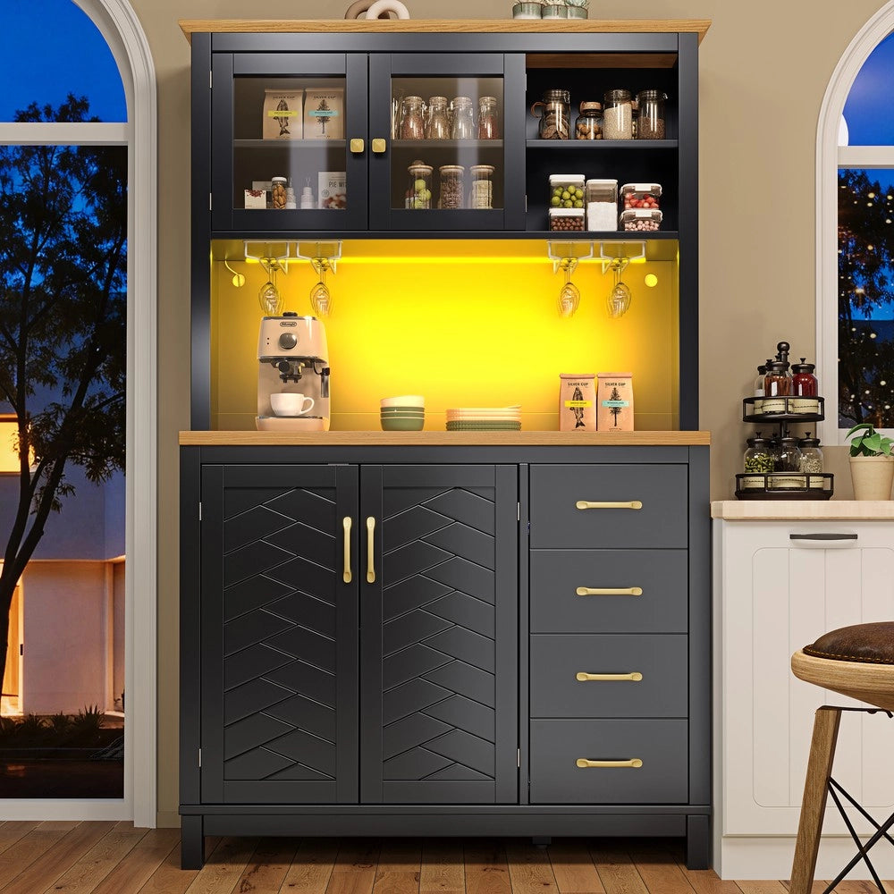 Credenza Buffet con LED ¨C Xylo ¨C Verde/Nero/Bianco, 4 Ante, 105x40x180cm