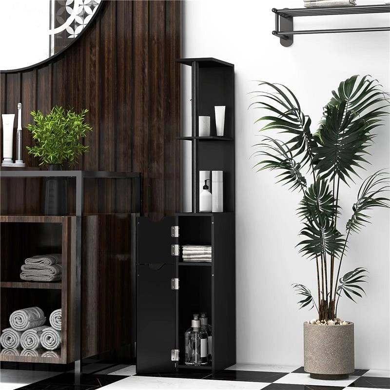 COLONNA BAGNO CON 2 RIPIANI E 2 ARMADIETTI MOBILE ALTO SALVASPAZIO 15.2X29.8X118 CM NERO