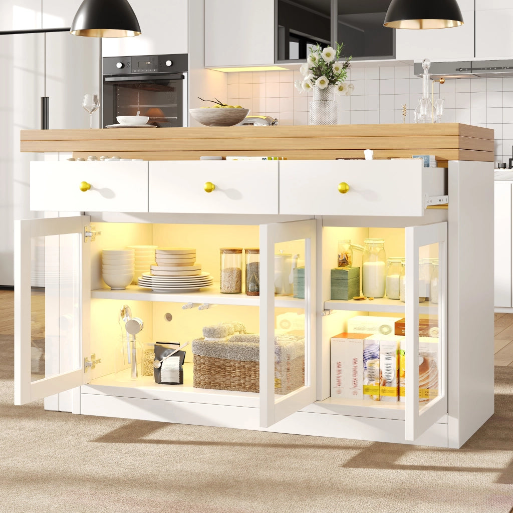 Tavolo da Cucina Allungabile con LED e Cassetti ¨C MINIMAL ¨C Bianco/Nero, 120-200 cm