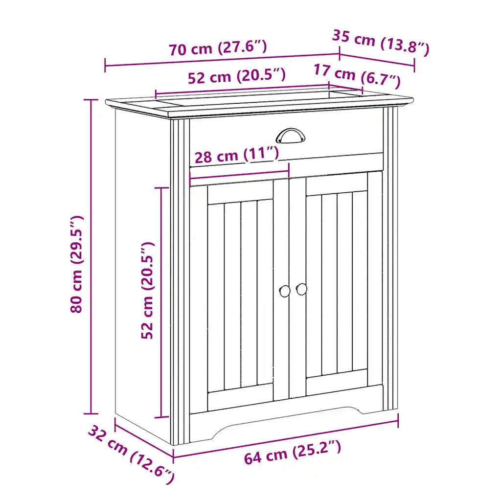 vidaXL Mobile Lavabo da Bagno BODO Bianco e Marrone 70x35x80 cm