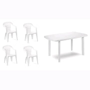 Set 4 Sedie impilabili + Tavolo in Polipropilene da Giardino Colore Bianco Mod. Nizza