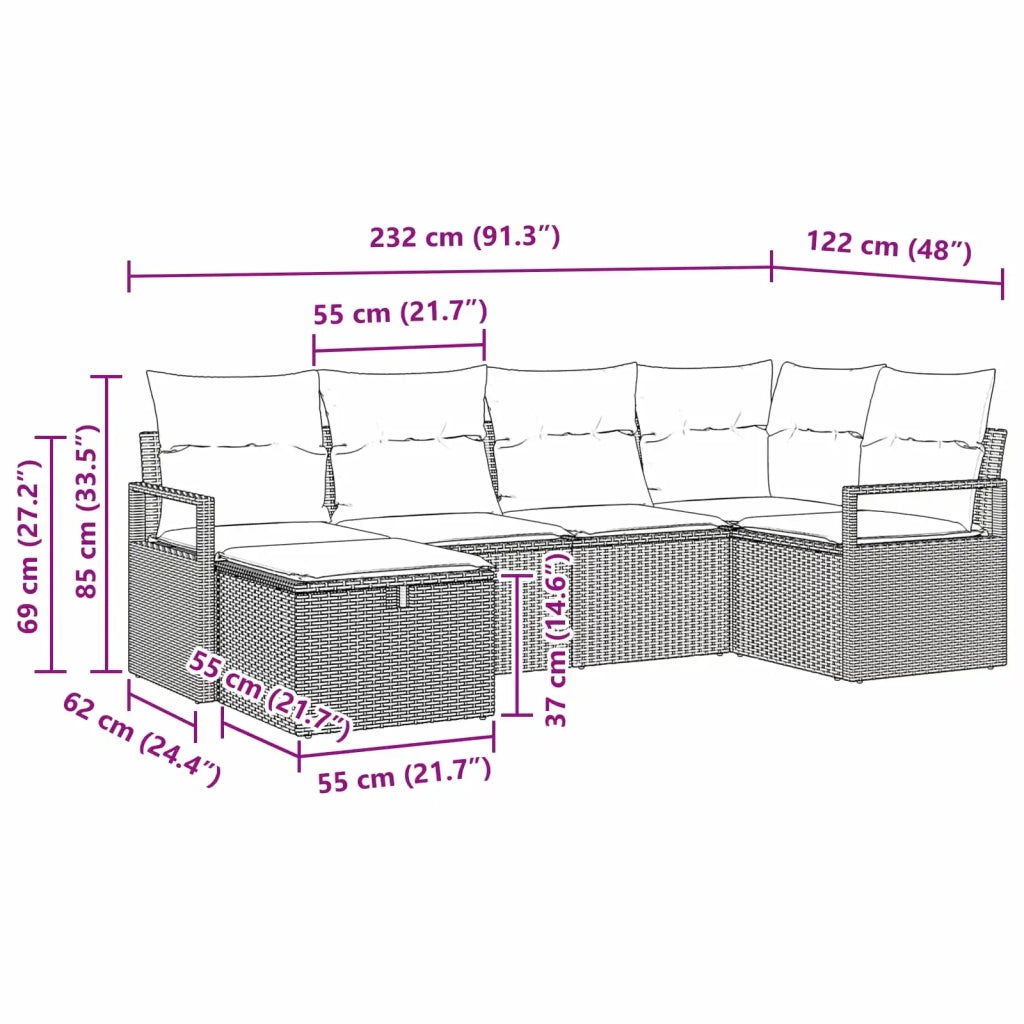 Set di divani con cuscino 6 pcs Nero e Turchese polyrattan