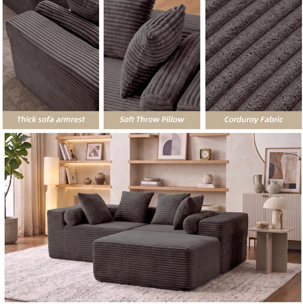 Divano modulare con chaise longue; 266x110x60;01 cm; nero; schiuma e molle