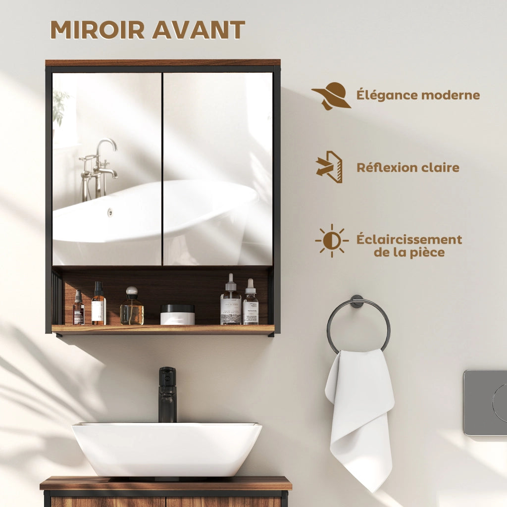 Armadietto Bagno con Specchio e Ante ¨C zephmum ¨C Marrone 60x30x