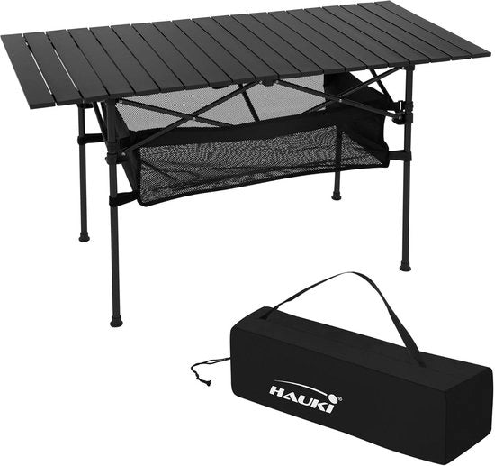 Tavolo da campeggio pieghevole nero 118 x 55 cm - Tavolo leggero in alluminio pieghevole per esterno e viaggi