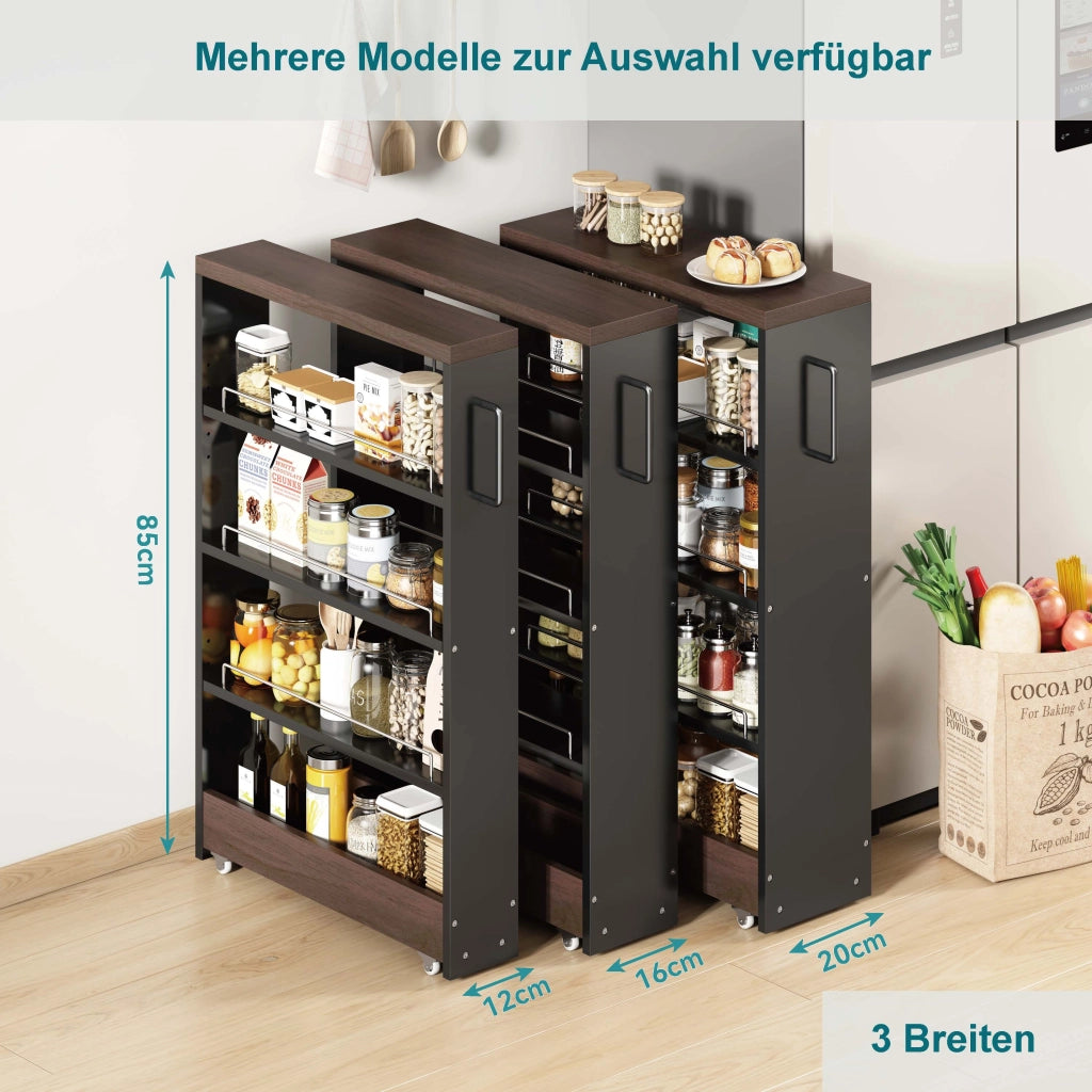 Carrello contenitore con 4 ripiani regolabili; 4 ruote; per cucina e bagno; 55 × 20 × 85 cm