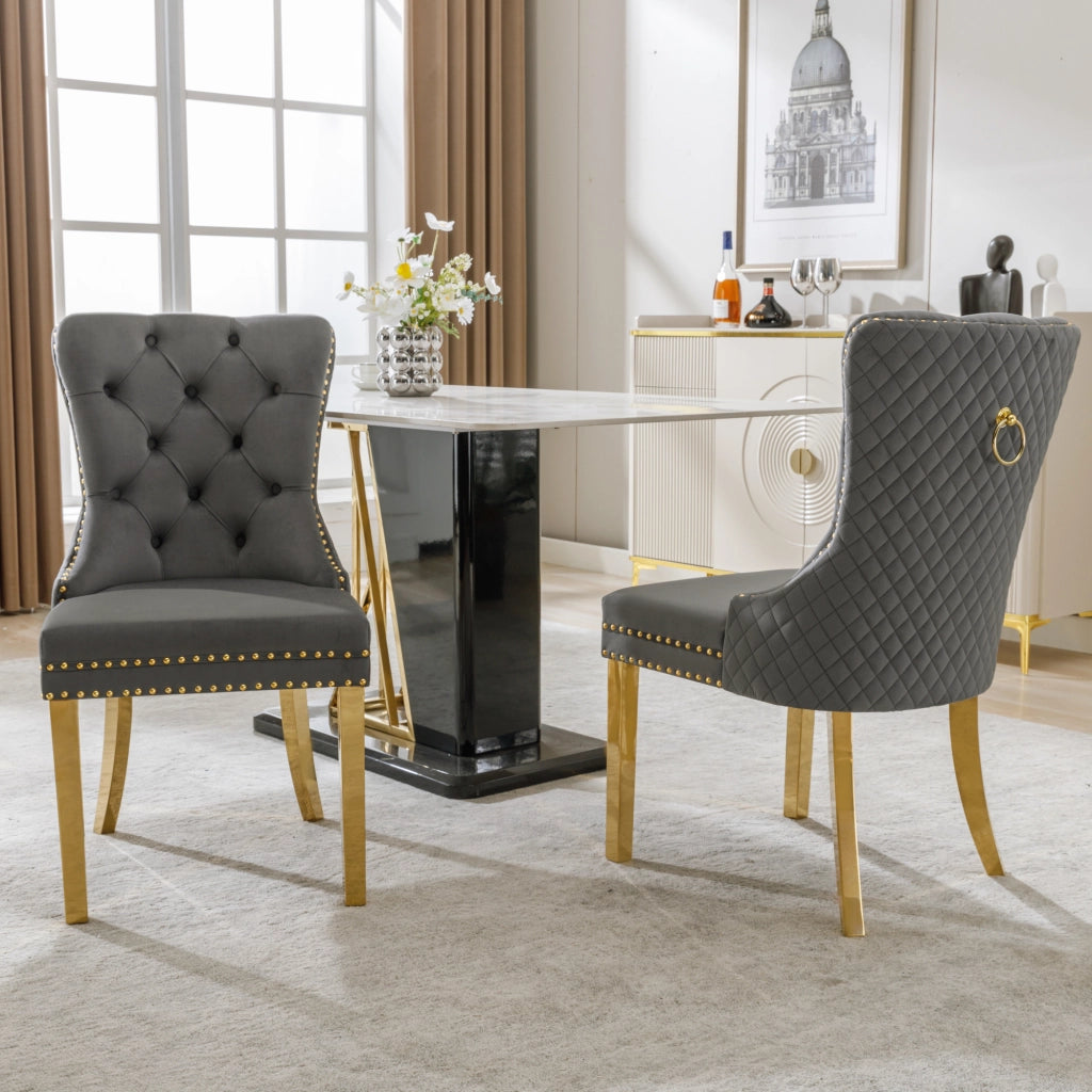 Sedia da Pranzo Imbottita in Velluto con Schienale ¨C Xylo ¨C Grigio/Oro, Set 2 Pezzi