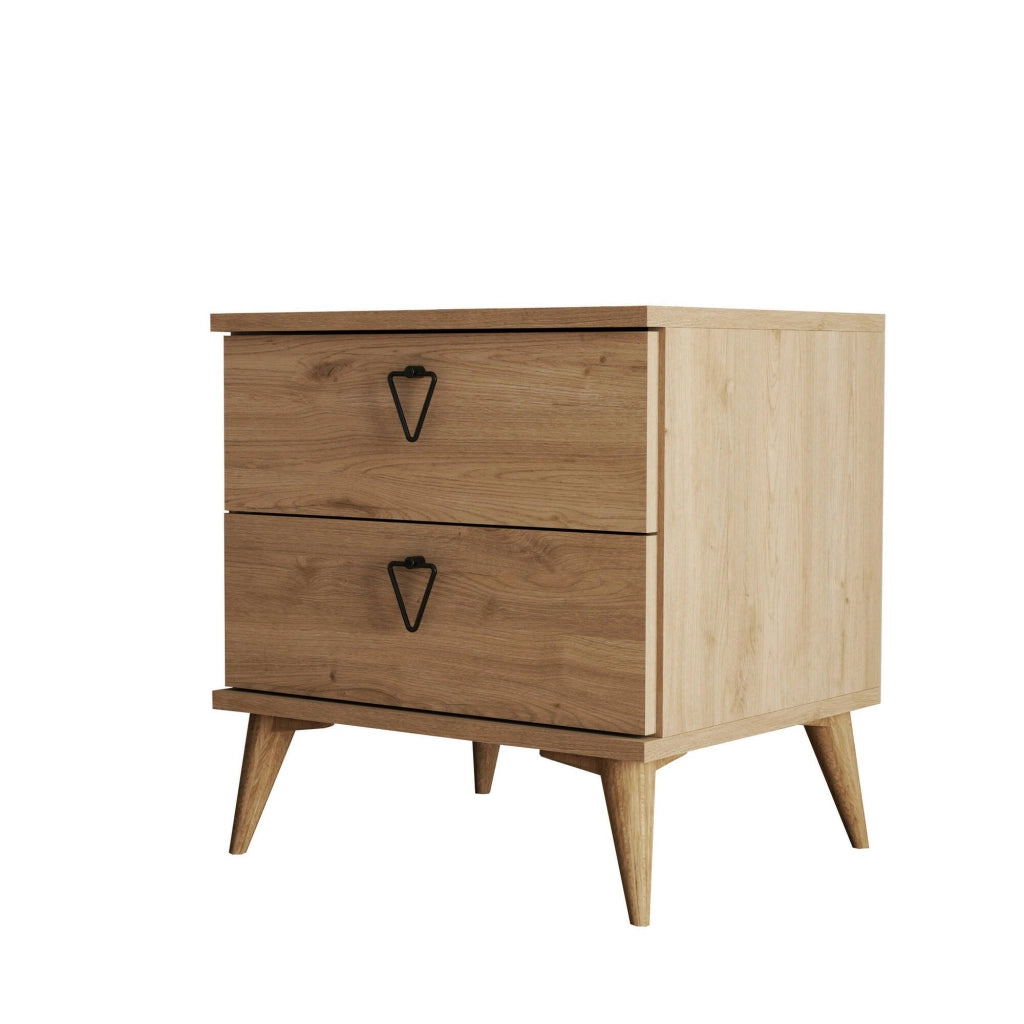 Pilar, Comodino 2 Cassetti, 52x45x55h cm Marrone Quercia