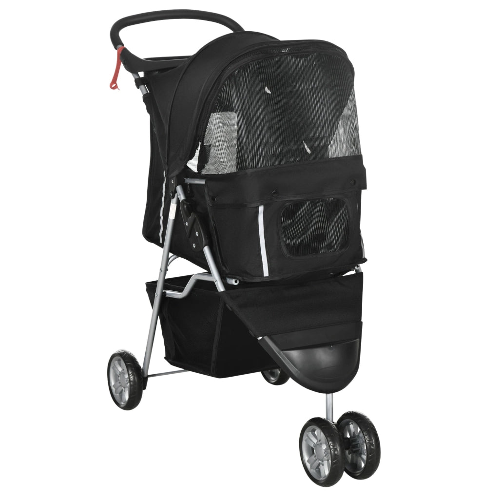 Passeggino per Cani Taglia Piccola 75x45x97 cm Pieghevole con Ruote Girevoli e Freno Nero