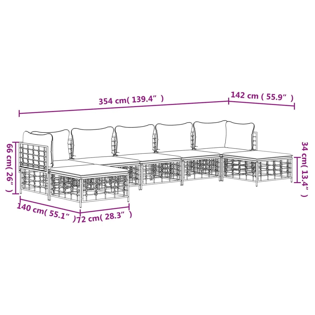 Set Divani da Giardino 7 pz con Cuscini Antracite in Polyrattan 3186783