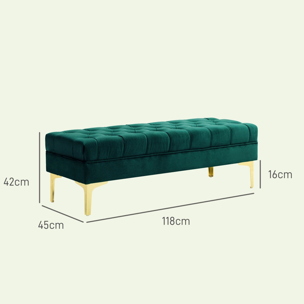 Panca imbottita in tessuto effetto velluto con contenitore ¨C Xylo ¨C Verde scuro 118x45x42 cm