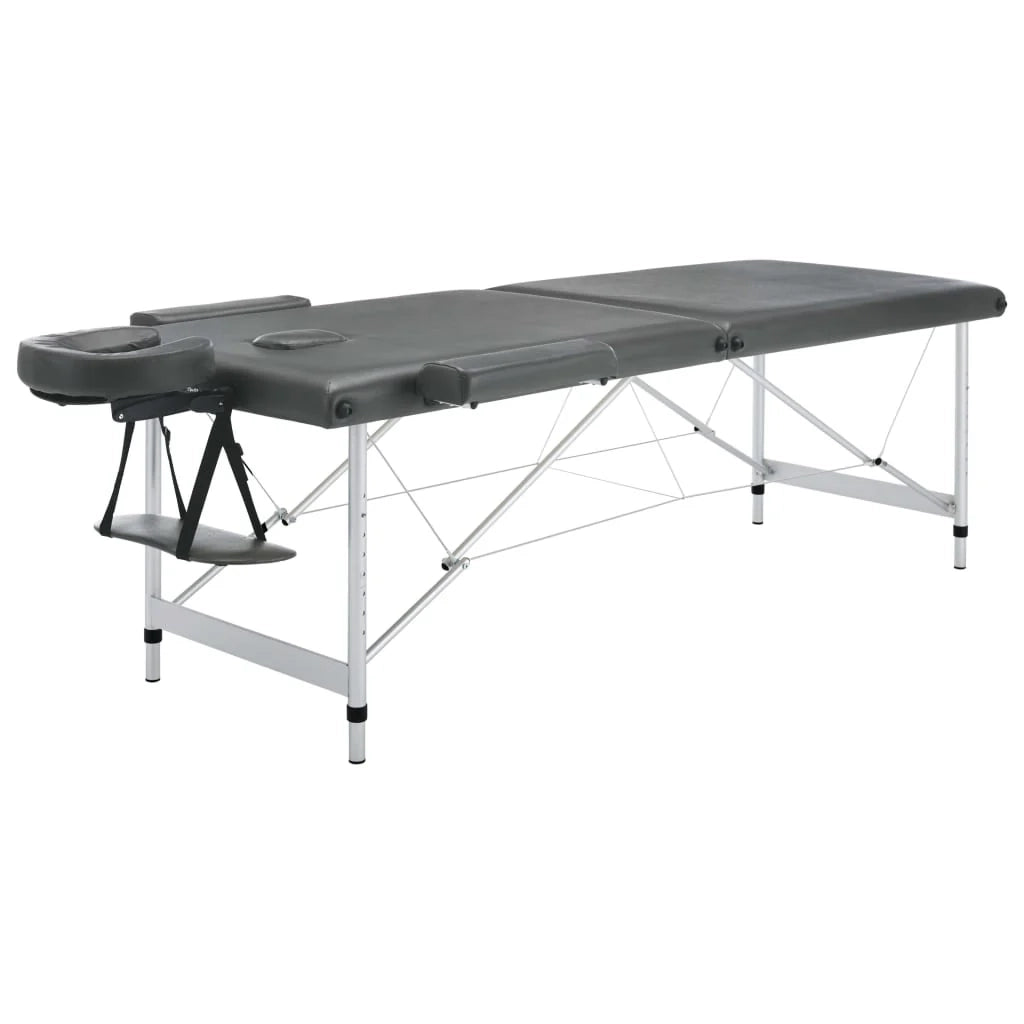 Lettino da massaggio a 2 sezioni con struttura in acciaio inox 186 x 68 cm antracite 02_0001797