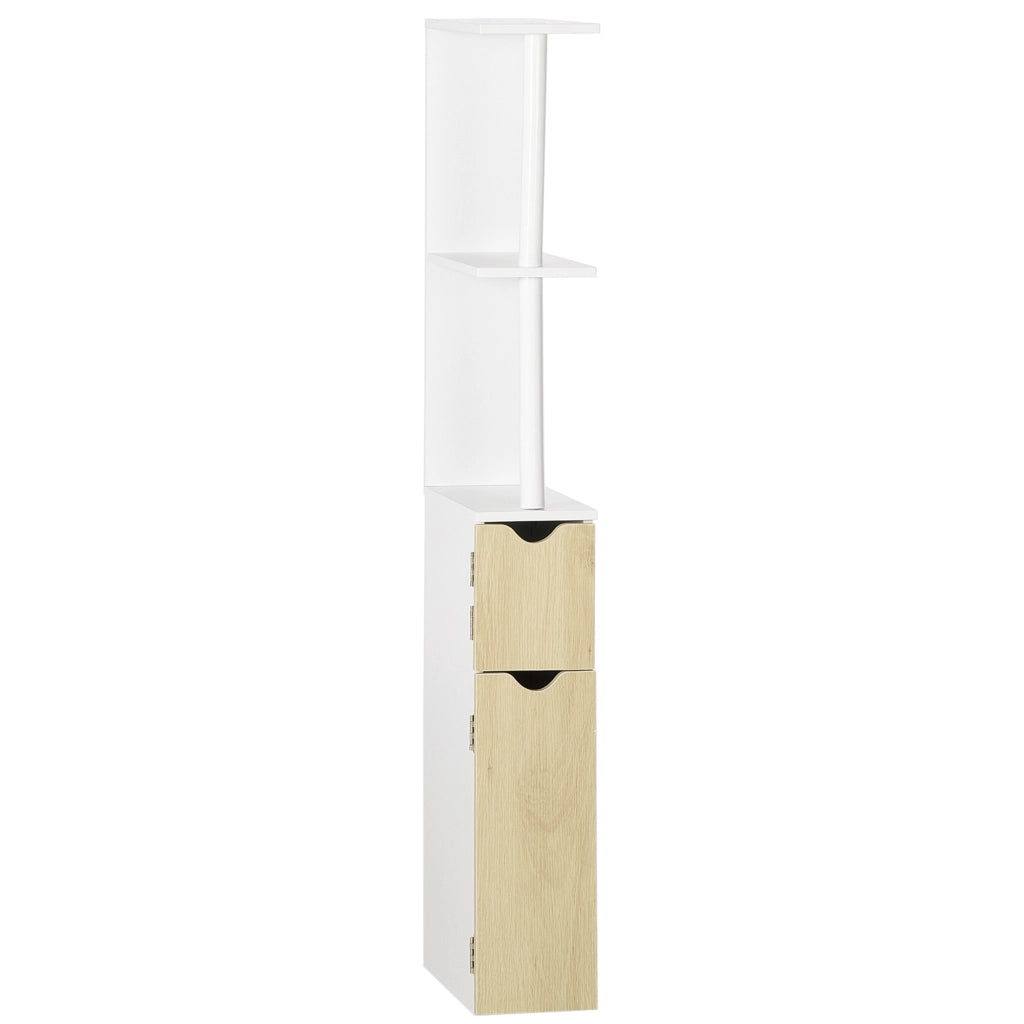 Colonna Bagno con 2 Ripiani e 2 Armadietti ¨C Zephmum ¨C Bianco e Legno 15.2x29.8x118 cm