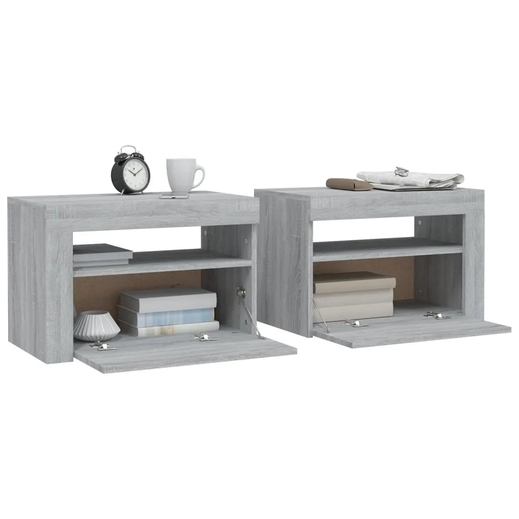 Comodini 2 pz con Luci LED Grigio Sonoma 60x35x40 cm 3144973