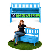Panchina da giardino in legno KADAX con schienale, 120 cm, con contenitore, per terrazzo, balcone, giardino.