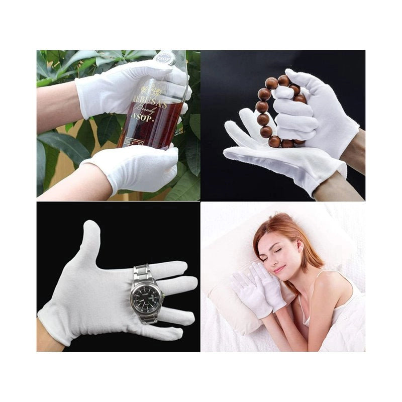 12 Paia Guanti Cotone Bianco Taglia M 8