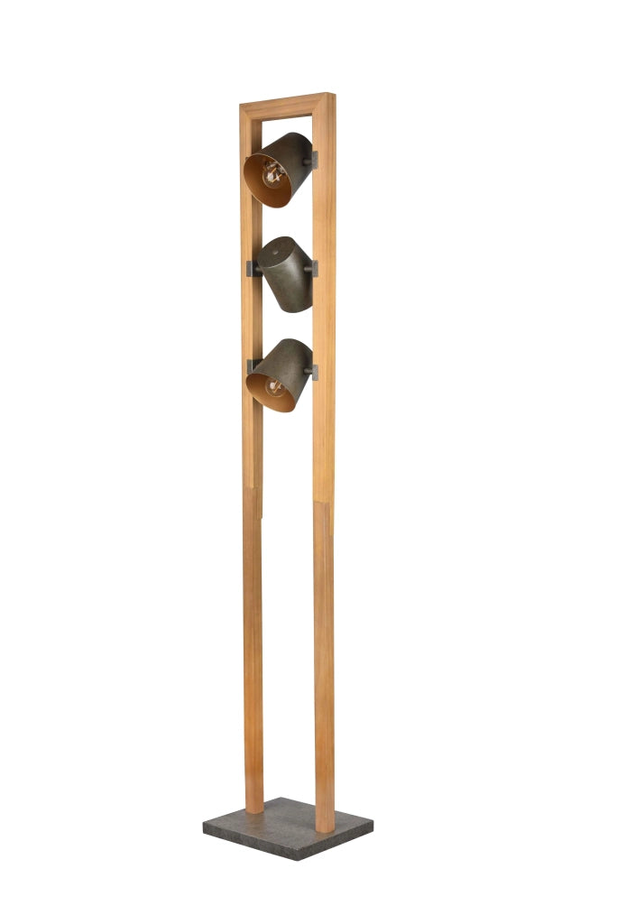 Piantana 3 faretti orientabii, acciaio anticato e oro, H 150 cm, Bell