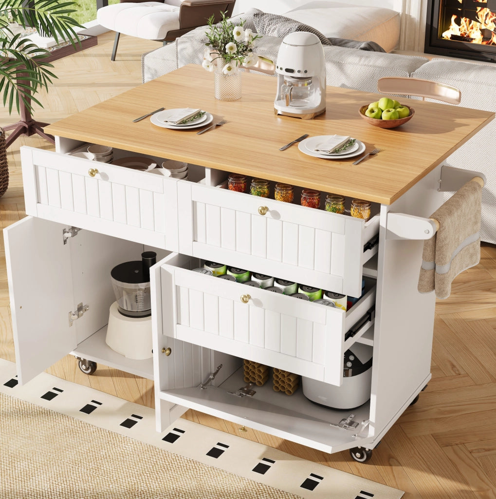 Isola da cucina 133x37.3x88 cm con ruote e piedini regolabili in MDF bianco