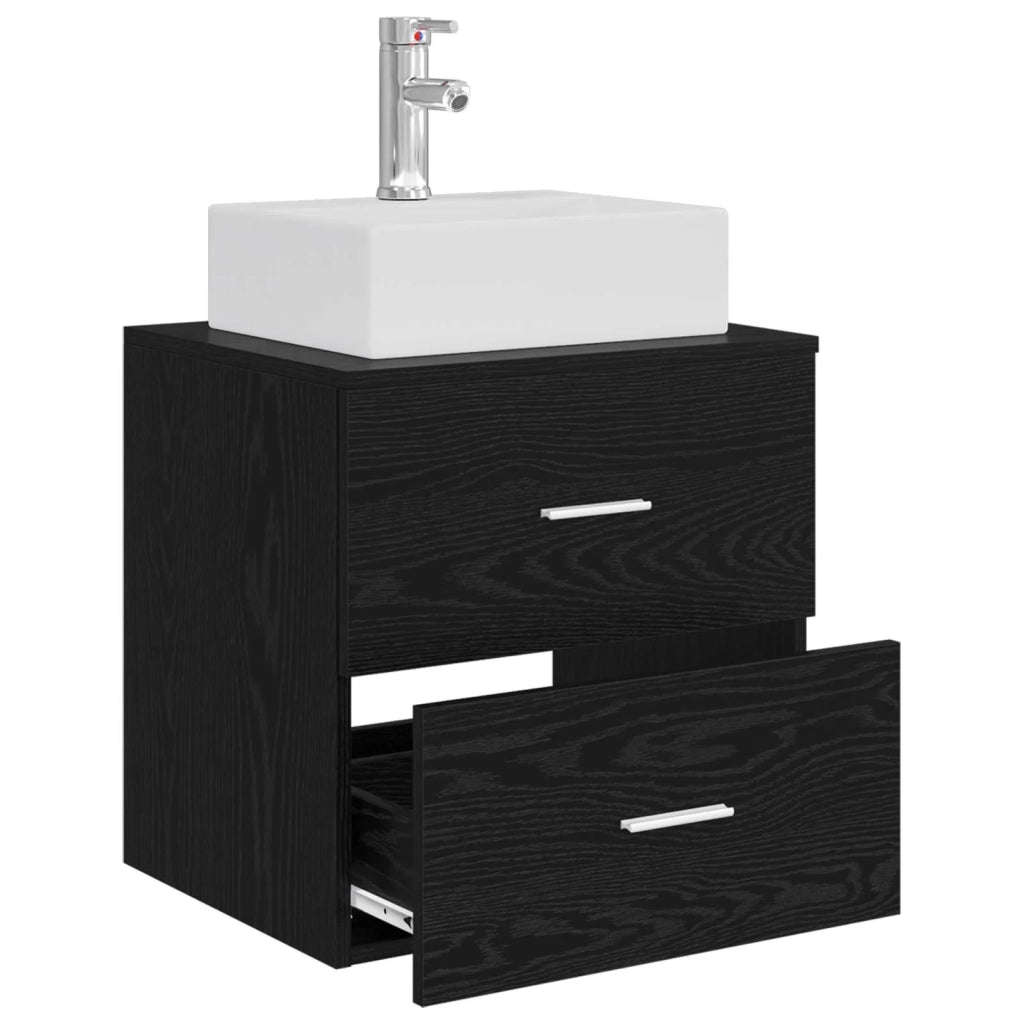 Mobile Lavabo da Parete Rovere Nero 49,5 x 41 x 62,5 cm 890279