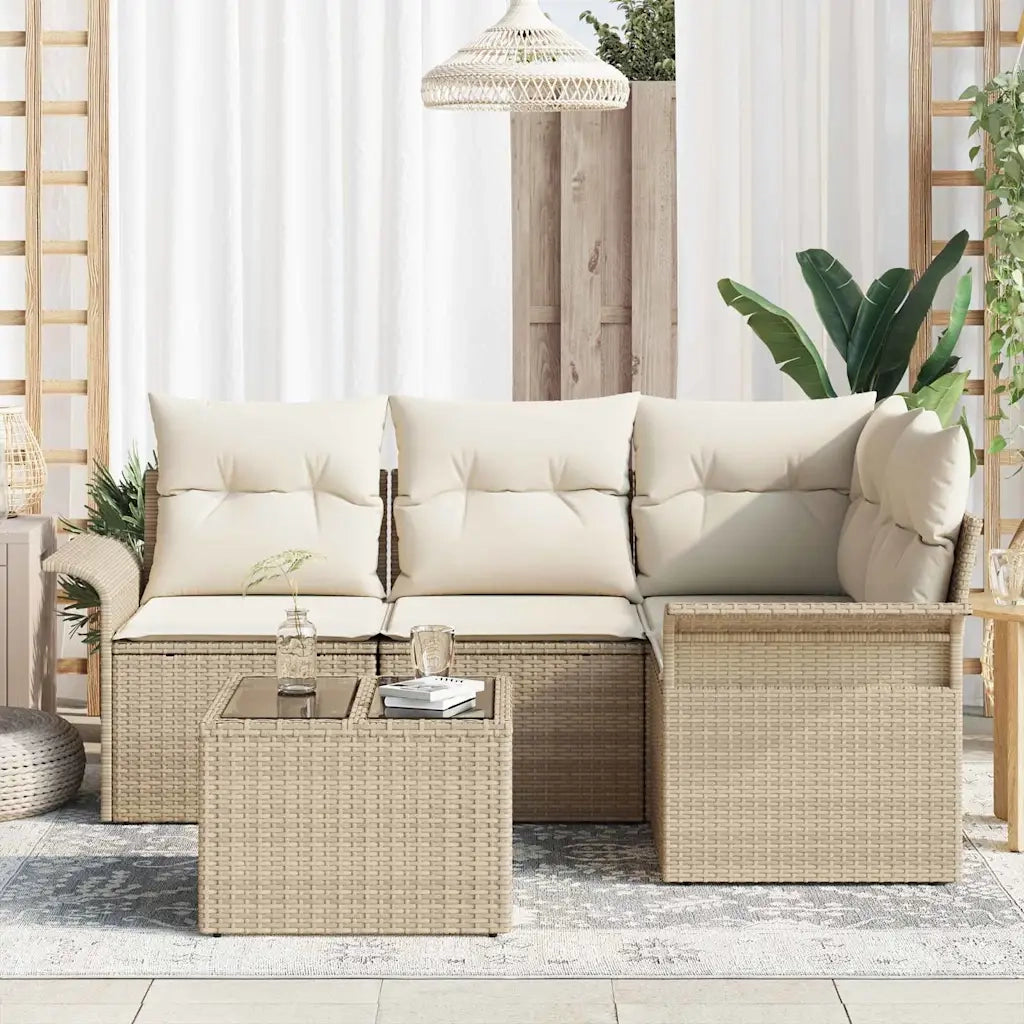 Set Divano da Giardino con cuscino 5 pcs Beige polyrattan