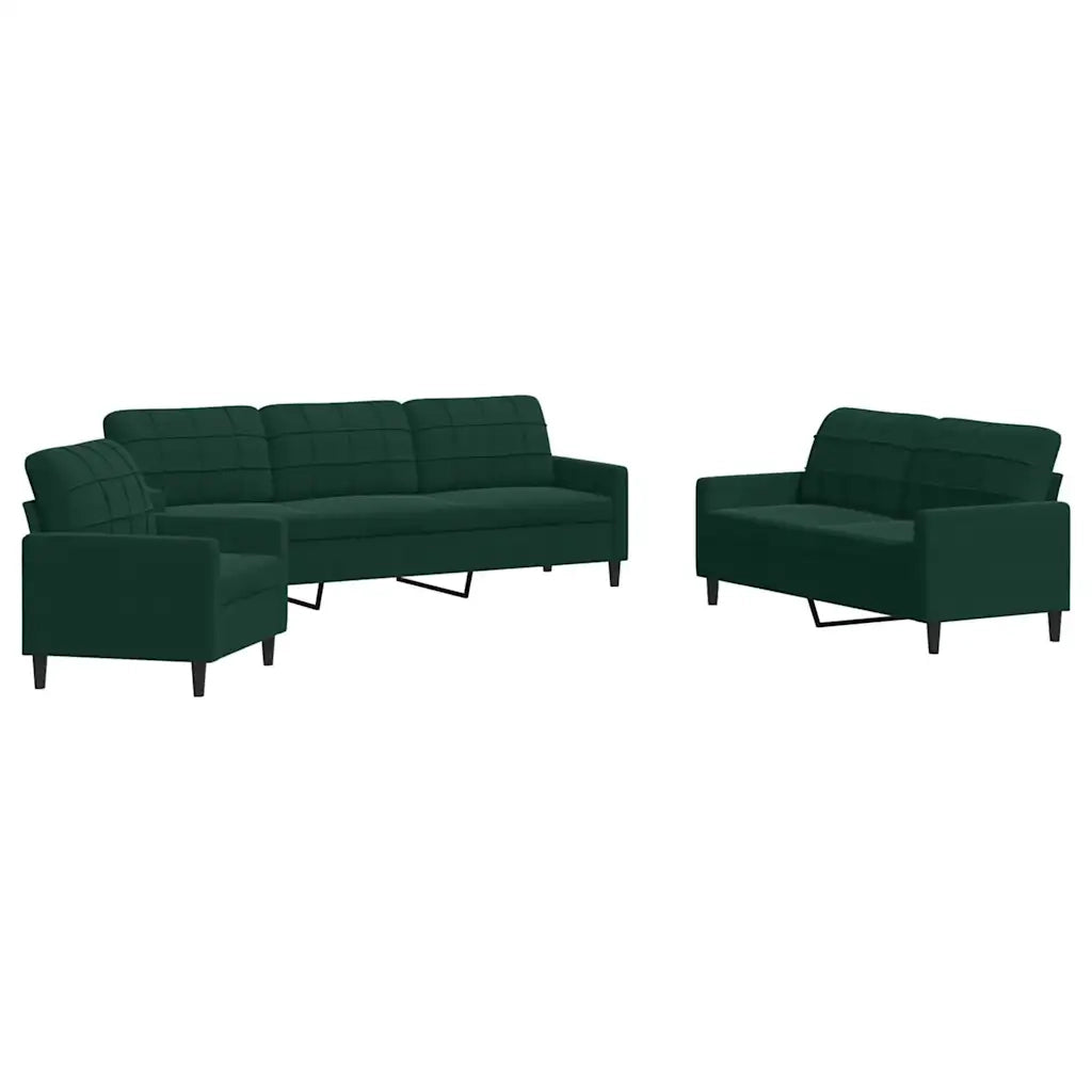 Set di Divani 3 pz con Cuscini Verde scuro in Velluto