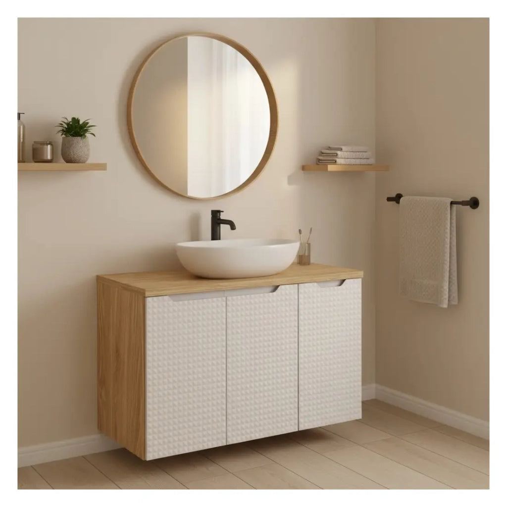 Piano lavabo YOKA – Finitura rovere chiaro, 90 cm