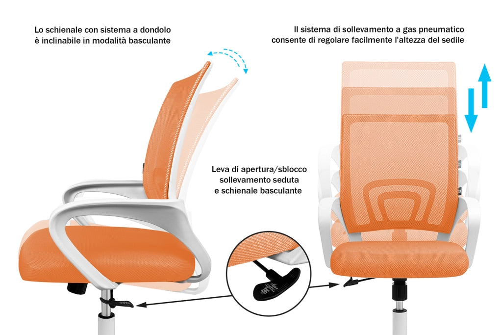 Sedia da ufficio ergonomica girevole arancione - Happy - SU06HAPB