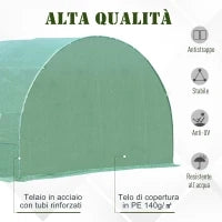 Serra per Piante a Tunnel, Serra per Orto da Esterno con Porta Avvolgibile e 8 Finestre, 6x3x2 m, in Acciaio e PE, Verde
