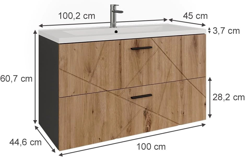 Set di mobili da bagno Irma, Antracite/Artisan, 2 parti
