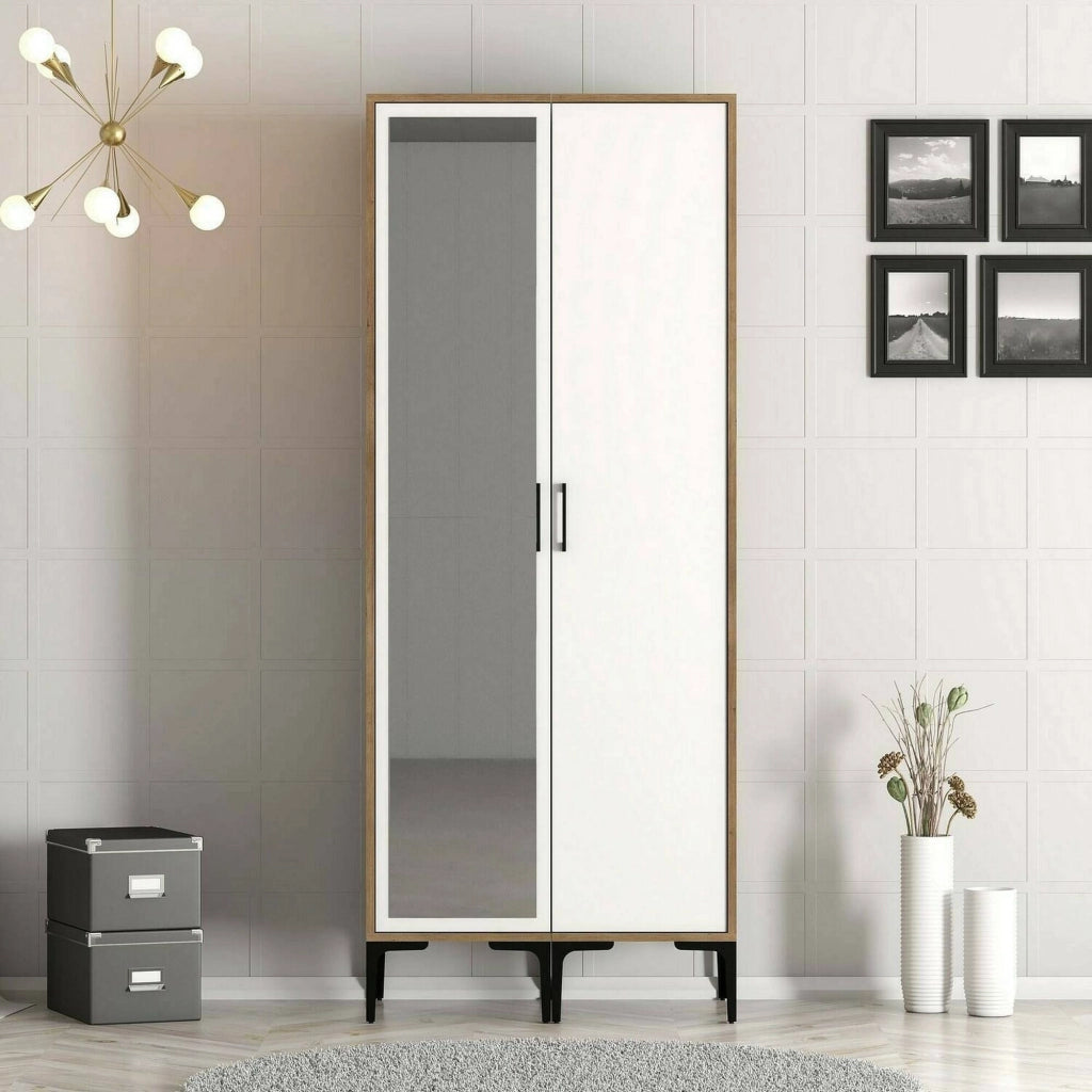 Guardaroba 2 ante Anfo, Mobile camera da letto, Cabina armadio portabiti, Armadio appendiabiti, 80x201h48 cm, Noce e Bianco