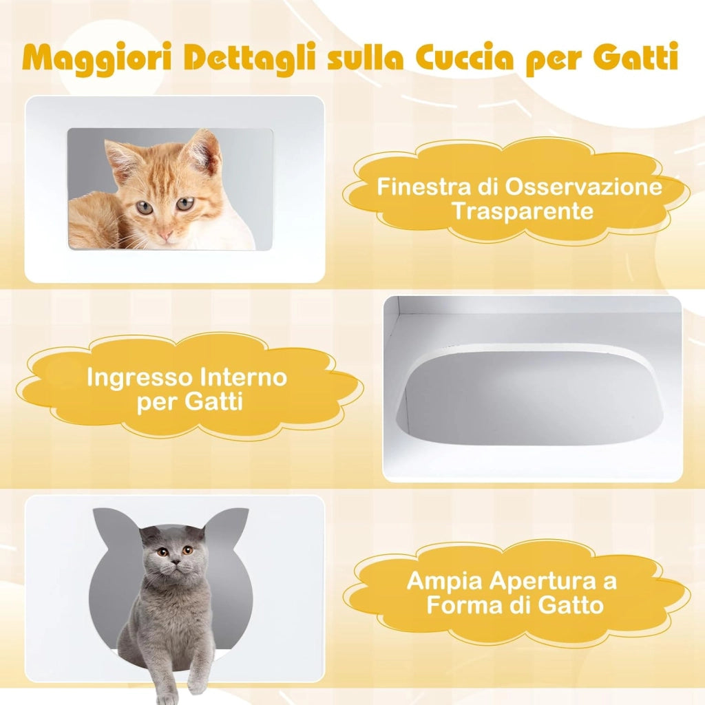 Tavole e Sedie per Bambini 3+ Anni, Tavolo in Legno con Casetta per Gatti, Buco per Gatti & Finestra Trasparente, 2 Sedie con Contenitori in Tessuto, Ideale per Disegnare e Studiare