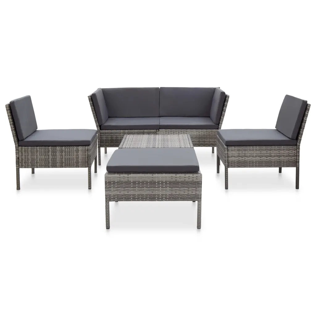 Set Divani da Giardino 6 pz con Cuscini in Polyrattan Grigio cod mxl 37983