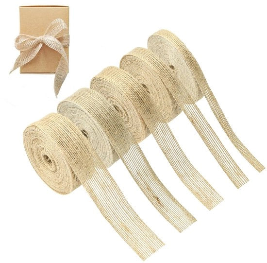 Set di 5 rotoli di juta naturale - 10 mm a 30 mm - 10 metri per rotolo - Ideale per decorazioni di matrimonio - 5 stili diversi - Materiali per decorazione di regalo