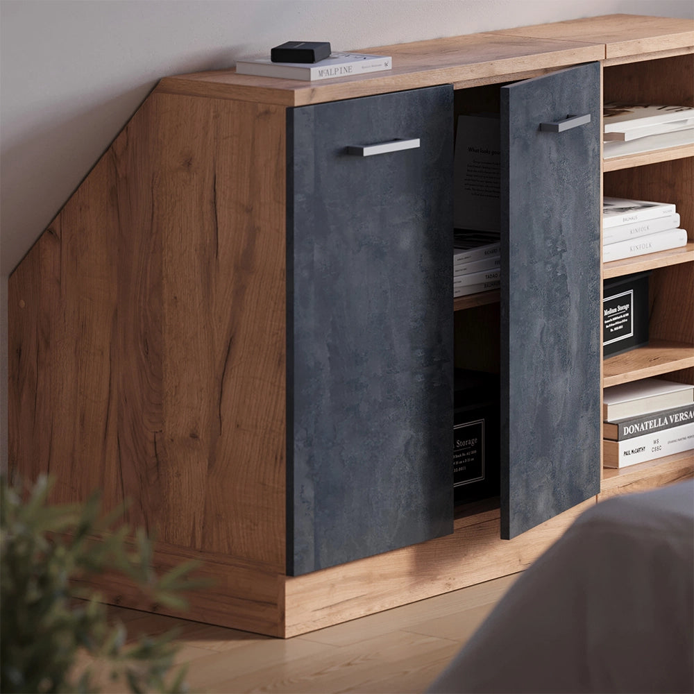 Mobile cucina sottotetto R-Line Calce nera/Rovere dorato 80 cm con 2 porte, carcassa 60 cm profondità Vicco