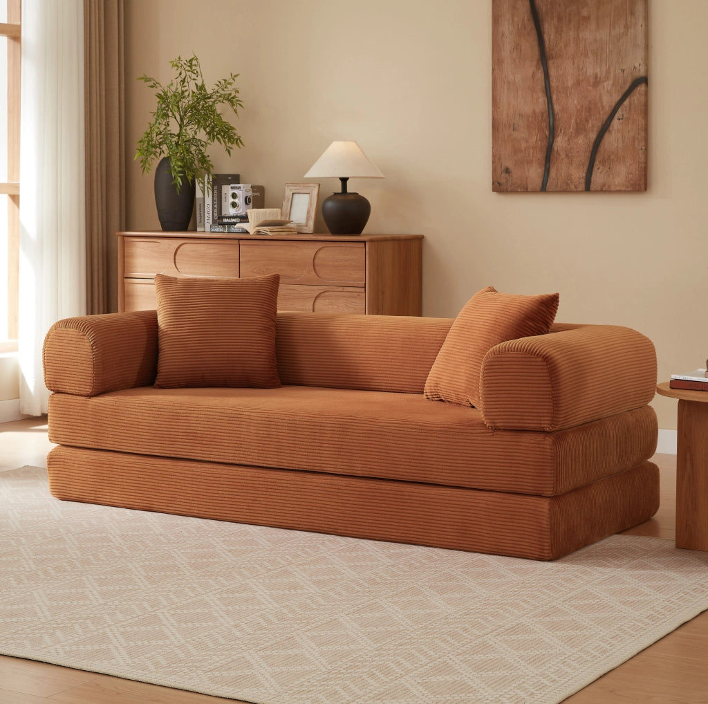 Divano letto pieghevole terracotta in schiuma; modulare per una persona