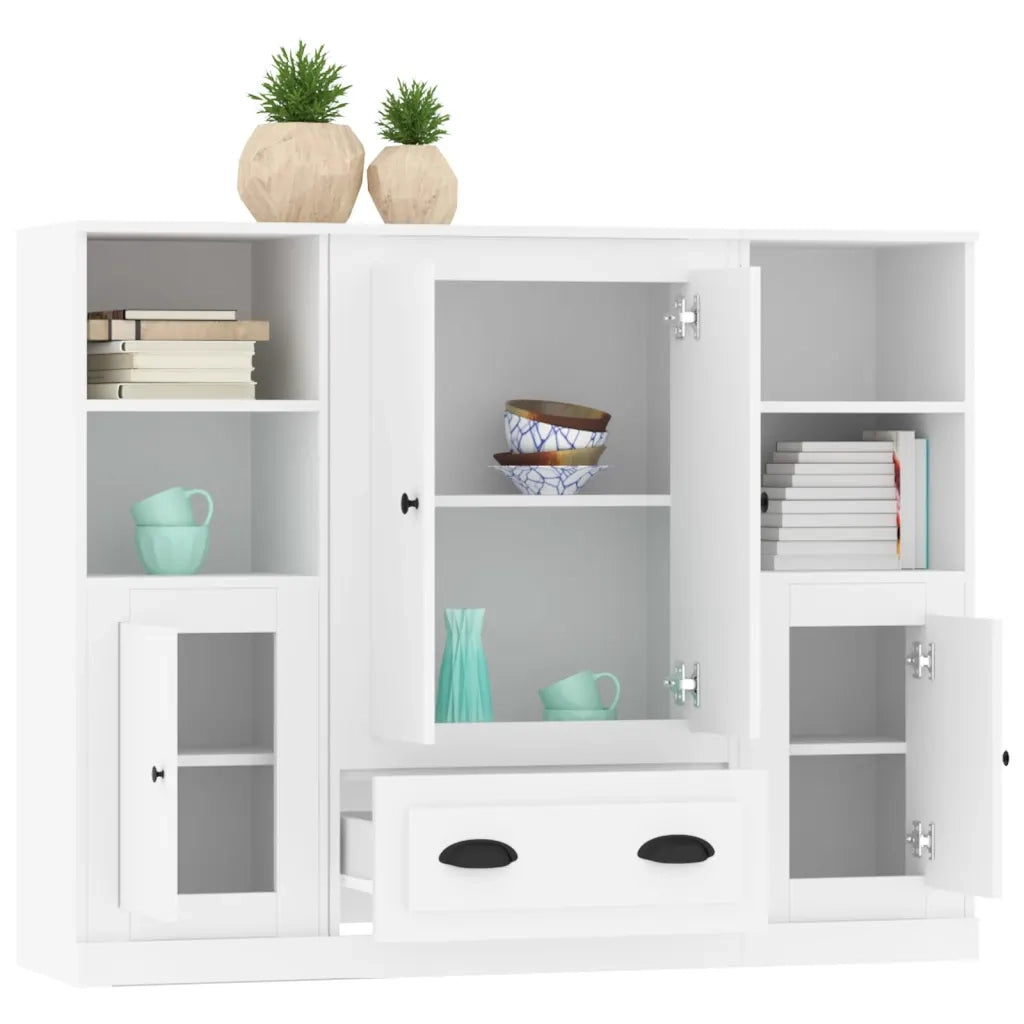 Credenze 3 pz | Madia | Buffet da pranzo | Armadio da pranzo Bianche in Legno Multistrato