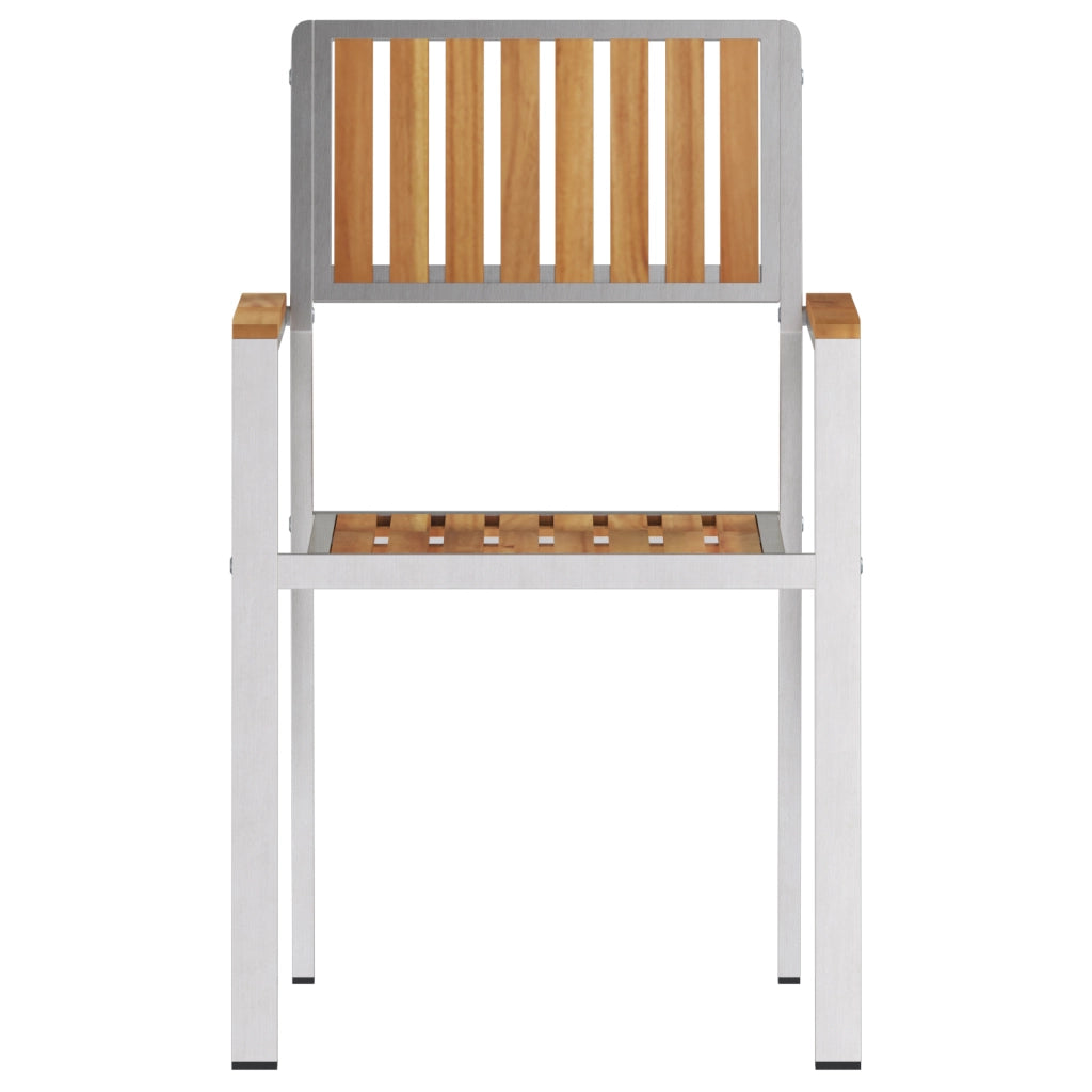 Sdraio da giardino impilabili 2 pz in legno massello di teak e acciaio inossidabile
